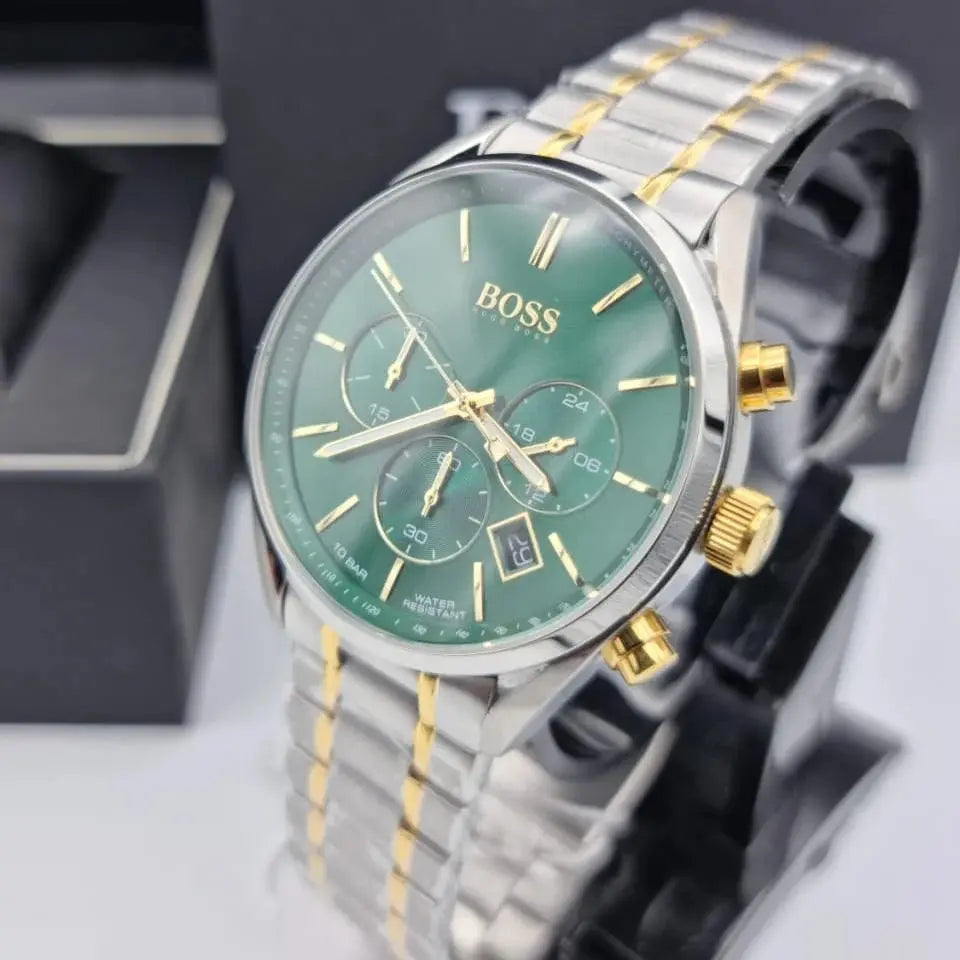 Hugo Boss 1513878 Champion Chronograph Green Dial Two Tone Steel Strap Watch for Men Hugo Boss