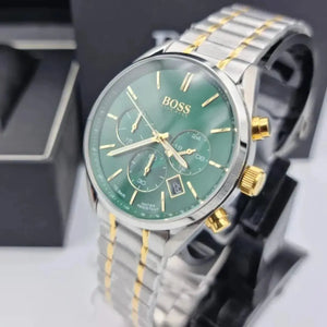 Hugo Boss 1513878 Champion Chronograph Green Dial Two Tone Steel Strap Watch for Men Hugo Boss