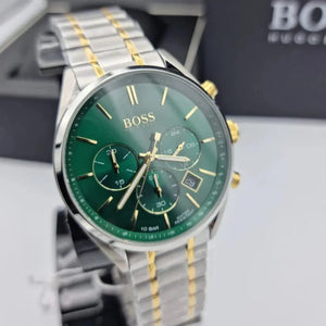 Hugo Boss 1513878 Champion Chronograph Green Dial Two Tone Steel Strap Watch for Men Hugo Boss