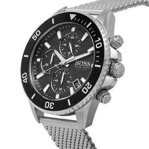 Hugo Boss 1513904 Admiral Black Dial Silver Mesh Bracelet Watch for Men Hugo Boss