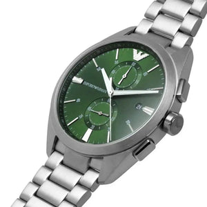 Emporio Armani AR11480 Chronograph Green Dial Silver Steel Strap Watch For Men Emporio Armani