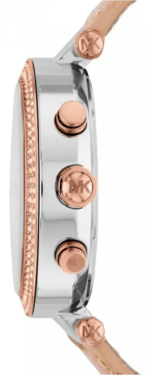 Michael Kors MK5633 Parker Chronograph White Dial Tan Leather Strap Watch for Women Michael Kros