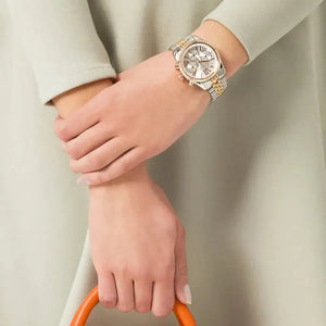 Michael Kors MK5735 Lexington Chronograph Silver Dial Two Tone Steel Strap Watch for Women Michael Kros