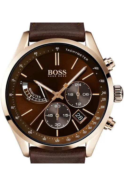 Hugo Boss 1513605 Grand Prix Brown Dial Brown Leather Strap Watch for Men Hugo Boss