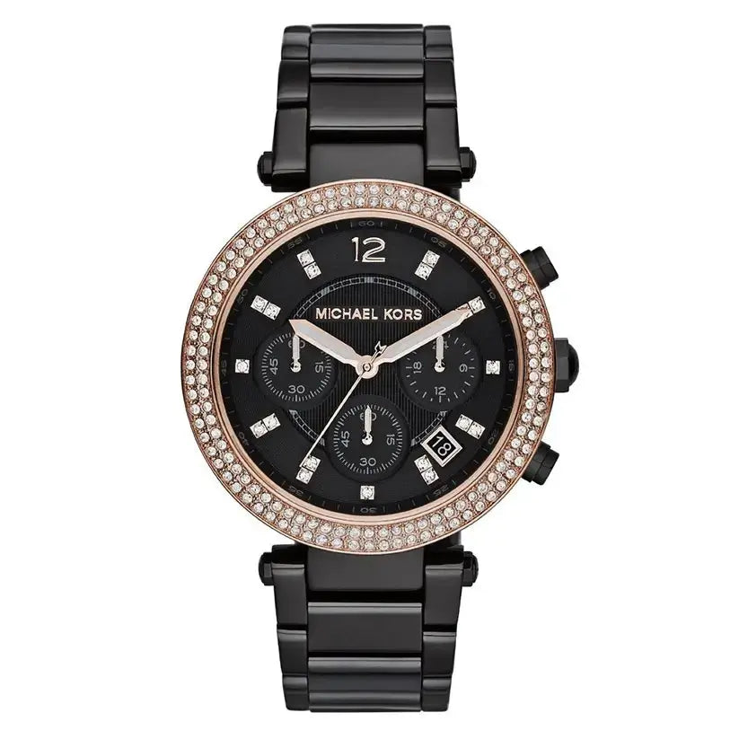 Michael Kors MK5885 Parker Diamonds Black Dial Black Steel Strap Watch for Women Michael Kros