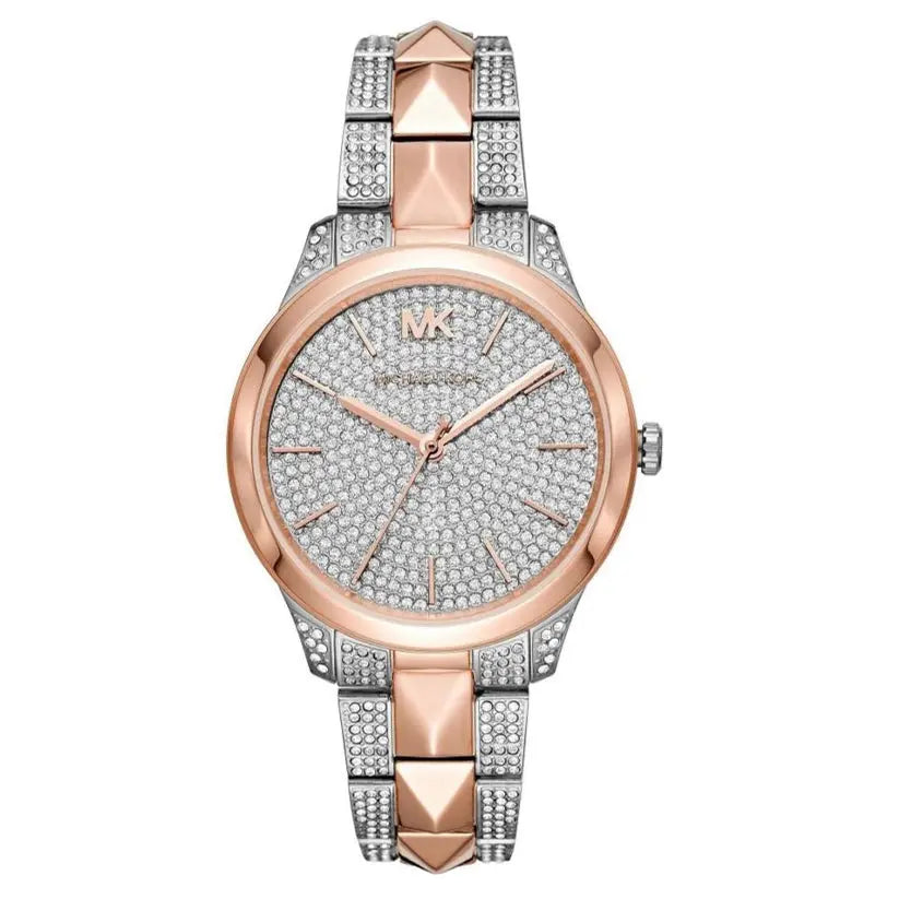 Michael Kors MK6716 Runway Mercer Crystals Silver Dial Two Tone Steel Strap Watch For Women Michael Kros