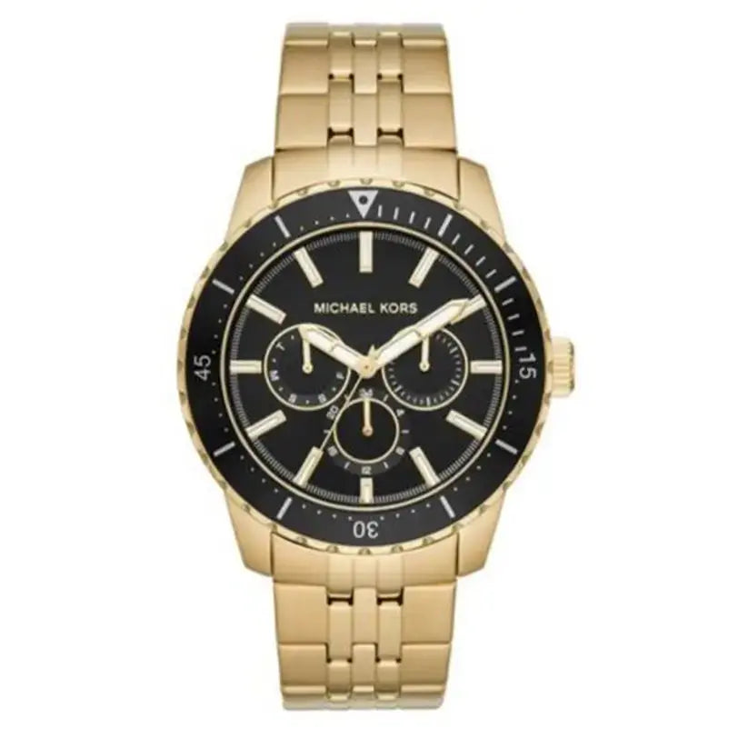 Michael Kors MK7154 Cunningham Multifunction Black Dial Gold Steel Strap Watch For Men Michael Kros