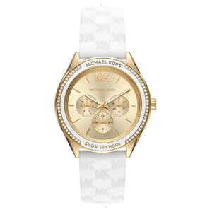Michael Kors MK7267 Jessa Quartz Gold Dial White Silicone Strap Watch For Women Michael Kros