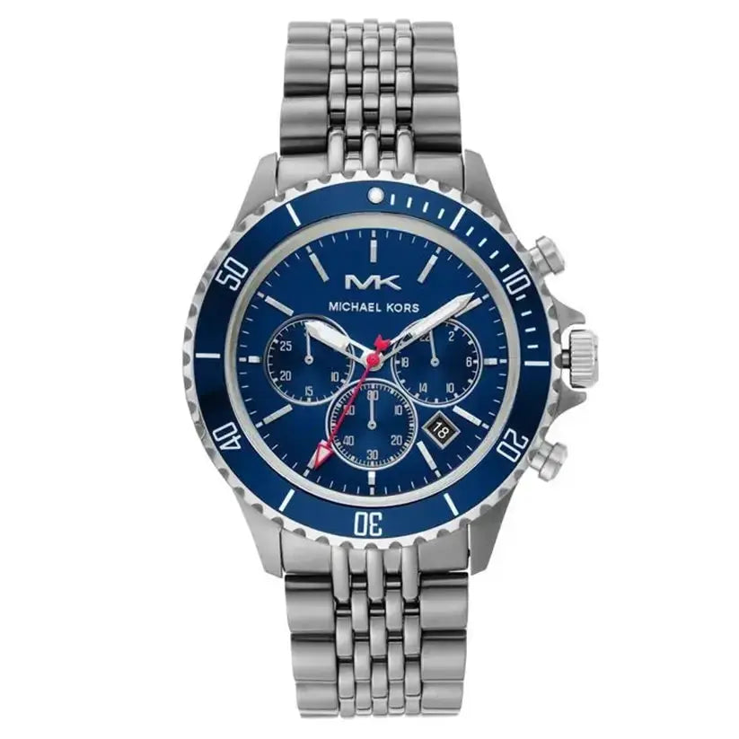 Michael Kors MK8727 Bayville Chronograph Blue Dial Grey Steel Strap Watch For Men Michael Kros