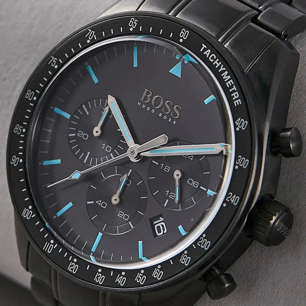 Hugo Boss 1513675 Trophy Black Dial Black Steel Strap Watch for Men Hugo Boss
