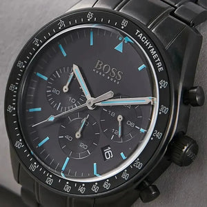 Hugo Boss 1513675 Trophy Black Dial Black Steel Strap Watch for Men Hugo Boss