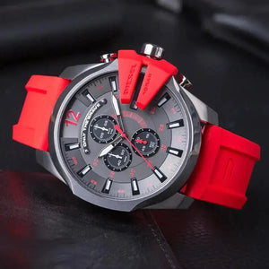 Diesel DZ4427 Mega Chief Chronograph Black Dial Red Silicone Strap Watch For Men Diesel