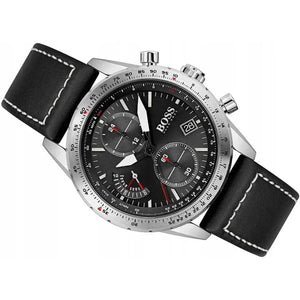 Hugo Boss 1513853 Pilot Edition Black Dial Black Leather Strap Watch for Men Hugo Boss