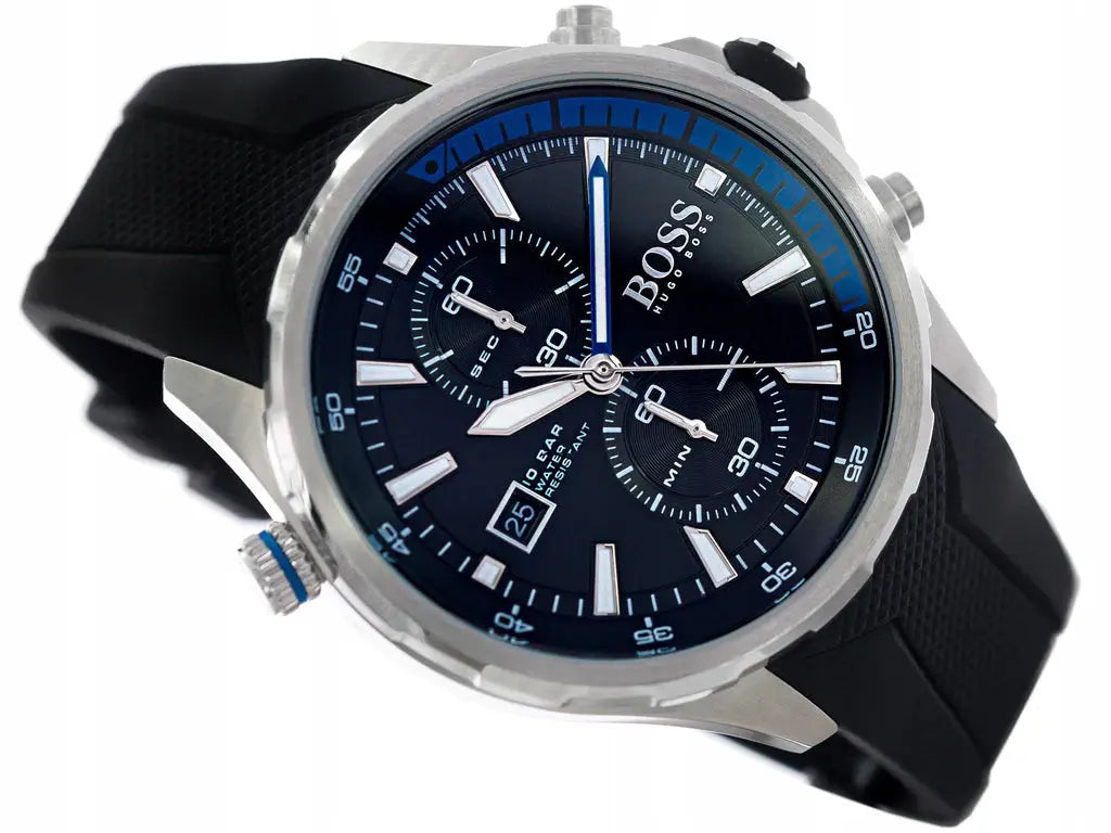 Hugo Boss 1513820 Globetrotter Black Dial Black Silicone Strap Watch for Men Hugo Boss