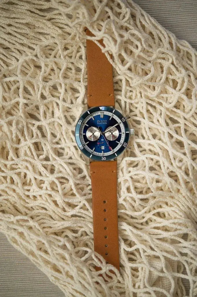 Hugo Boss 1513860 Santiago Blue Dial Brown Leather Strap Watch for Men Hugo Boss