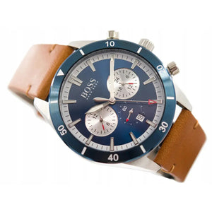 Hugo Boss 1513860 Santiago Blue Dial Brown Leather Strap Watch for Men Hugo Boss