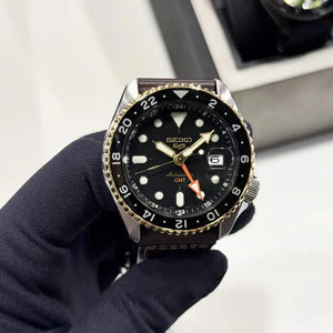 Seiko SSK036K1 5 Sports SKX GMT Automatic Mocha Black Dial Brown Leather Strap Watch For Men Seiko
