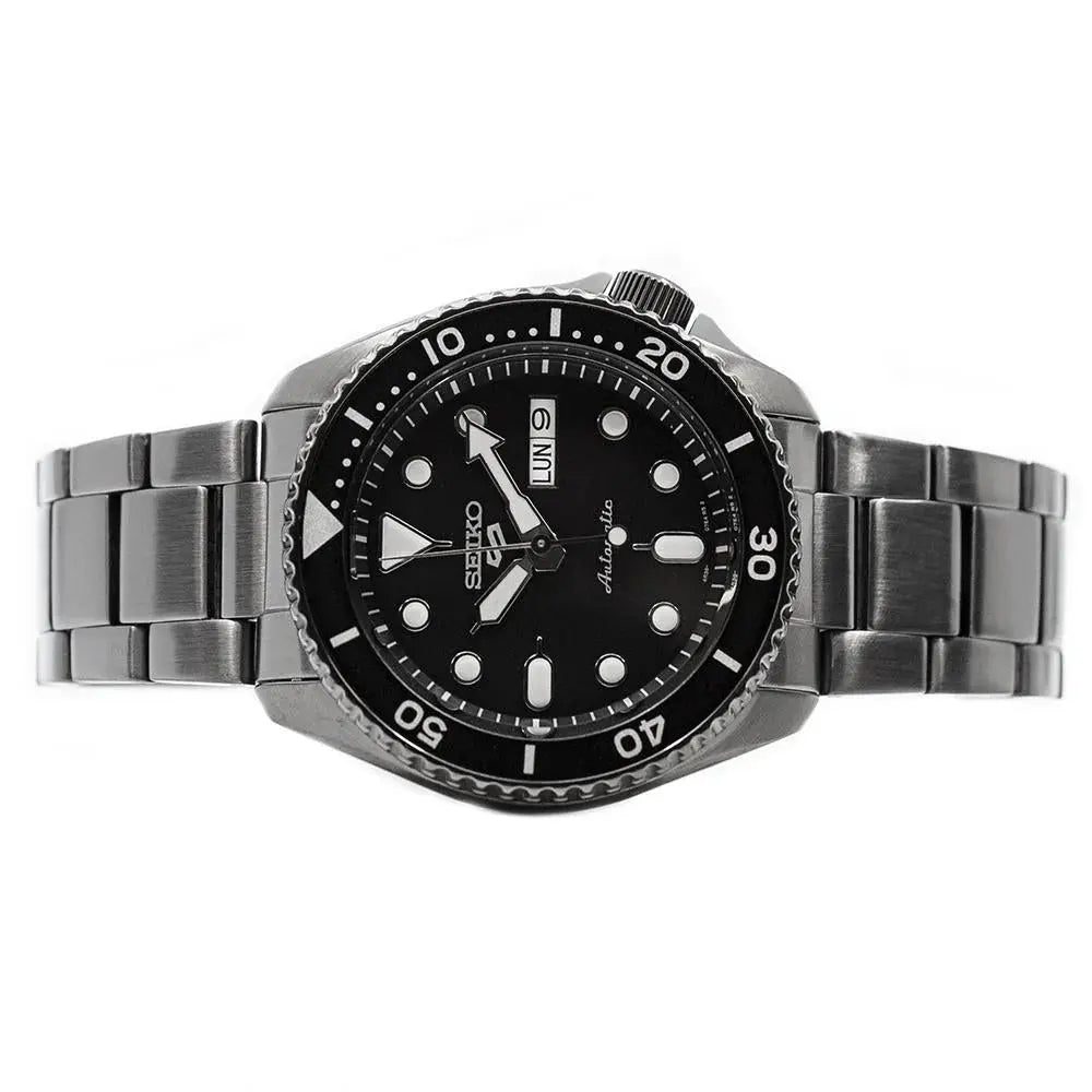 Seiko SRPD65K1 5 Sports Automatic Black Dial Black Steel Strap Watch For Men Seiko