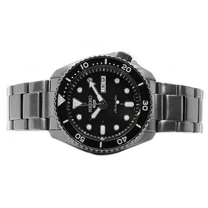 Seiko SRPD65K1 5 Sports Automatic Black Dial Black Steel Strap Watch For Men Seiko