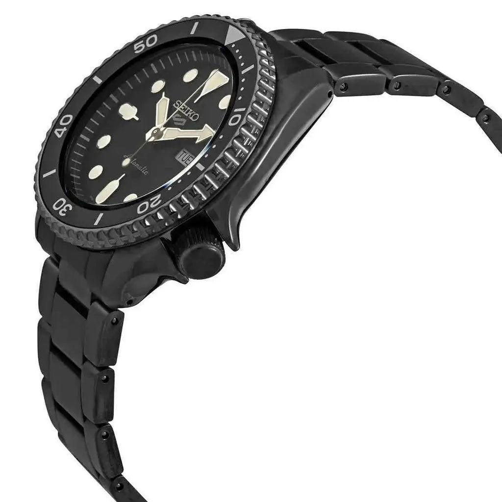 Seiko SRPD65K1 5 Sports Automatic Black Dial Black Steel Strap Watch For Men Seiko