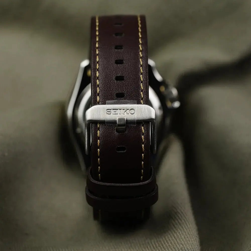 Seiko 5 SSK036K1 Sports SKX GMT Automatic Mocha Black Dial Brown Leather Strap Watch For Men Seiko