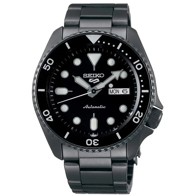 Seiko SRPD65K1 5 Sports Automatic Black Dial Black Steel Strap Watch For Men Seiko