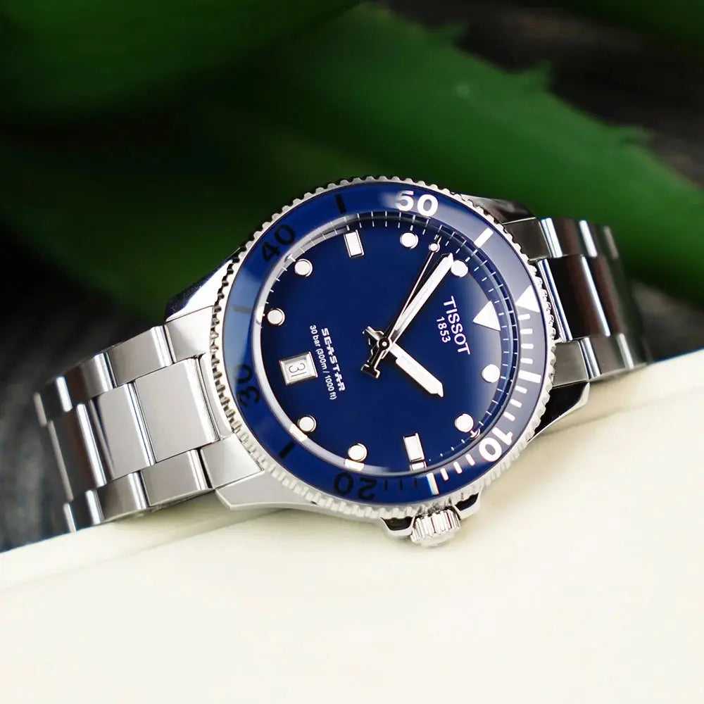Tissot T120.410.11.041.00 Seastar 1000 Blue Dial Silver Steel Strap Watch For Men Tissot