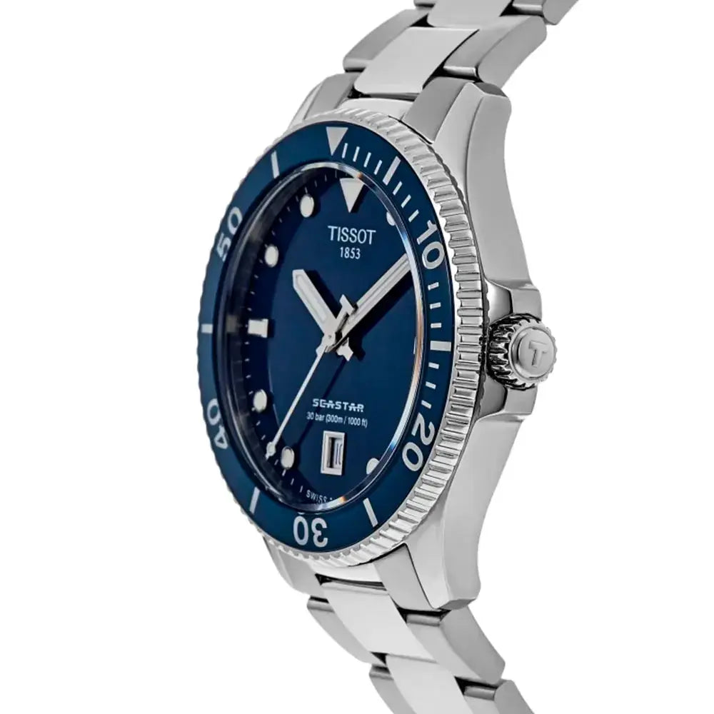 Tissot T120.410.11.041.00 Seastar 1000 Blue Dial Silver Steel Strap Watch For Men Tissot