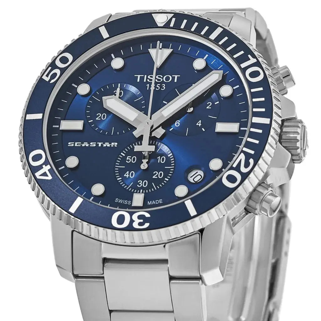 Tissot SeastarT120.417.11.041.00 Chronograph Blue Dial Silver Steel Strap Watch For Men - T120.417.11.041.00 Tissot