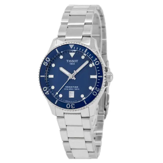 Tissot T120.410.11.041.00 Seastar 1000 Blue Dial Silver Steel Strap Watch For Men Tissot