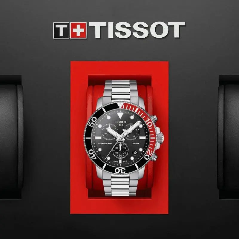 Tissot T120.417.11.051.01 Seastar 1000 Chronograph Black Dial Silver Steel Strap Watch For Men Tissot