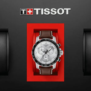 Tissot T125.617.16.031.00 Supersport Chrono Silver Dial Brown Leather Strap Watch for Men Tissot