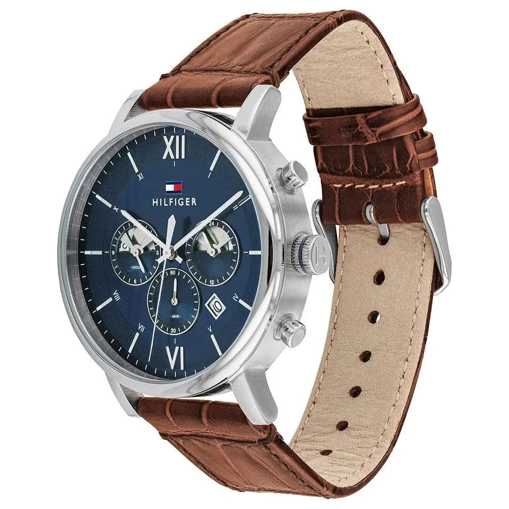 Tommy Hilfiger 1710393 Evan Chronograph Blue Dial Brown Leather Strap Watch for Men Tommy Hilfiger