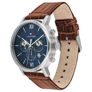 Tommy Hilfiger 1710393 Evan Chronograph Blue Dial Brown Leather Strap Watch for Men Tommy Hilfiger