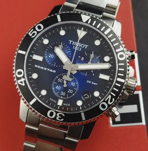 Tissot T120.417.11.041.01 Seastar 1000 Chronograph Driver Blue Dial Silver Steel Strap Watch For Men Tissot