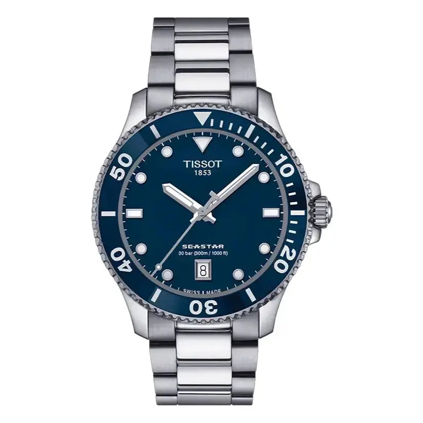 Tissot T120.410.11.041.00 Seastar 1000 Blue Dial Silver Steel Strap Watch For Men Tissot