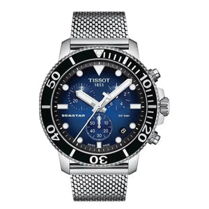 Tissot T120.417.11.041.02 Seastar 1000 Chronograph Blue Dial Silver Mesh Bracelet Watch For Men Tissot