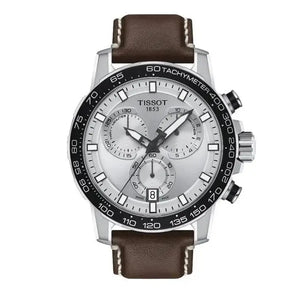 Tissot T125.617.16.031.00 Supersport Chrono Silver Dial Brown Leather Strap Watch for Men Tissot
