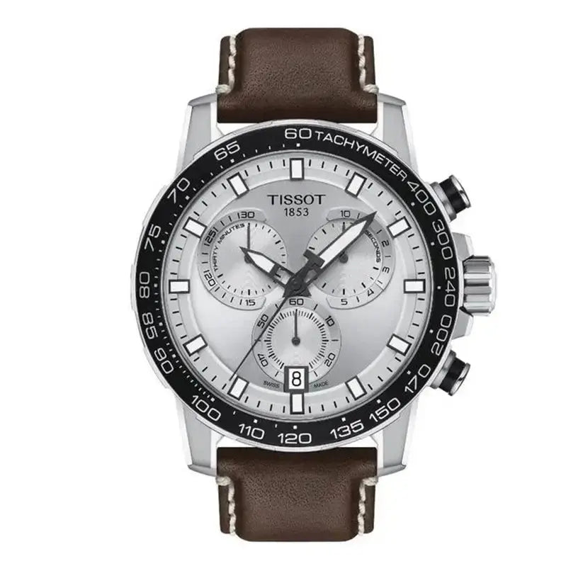 Tissot T125.617.16.031.00 Supersport Chrono Silver Dial Brown Leather Strap Watch for Men Tissot