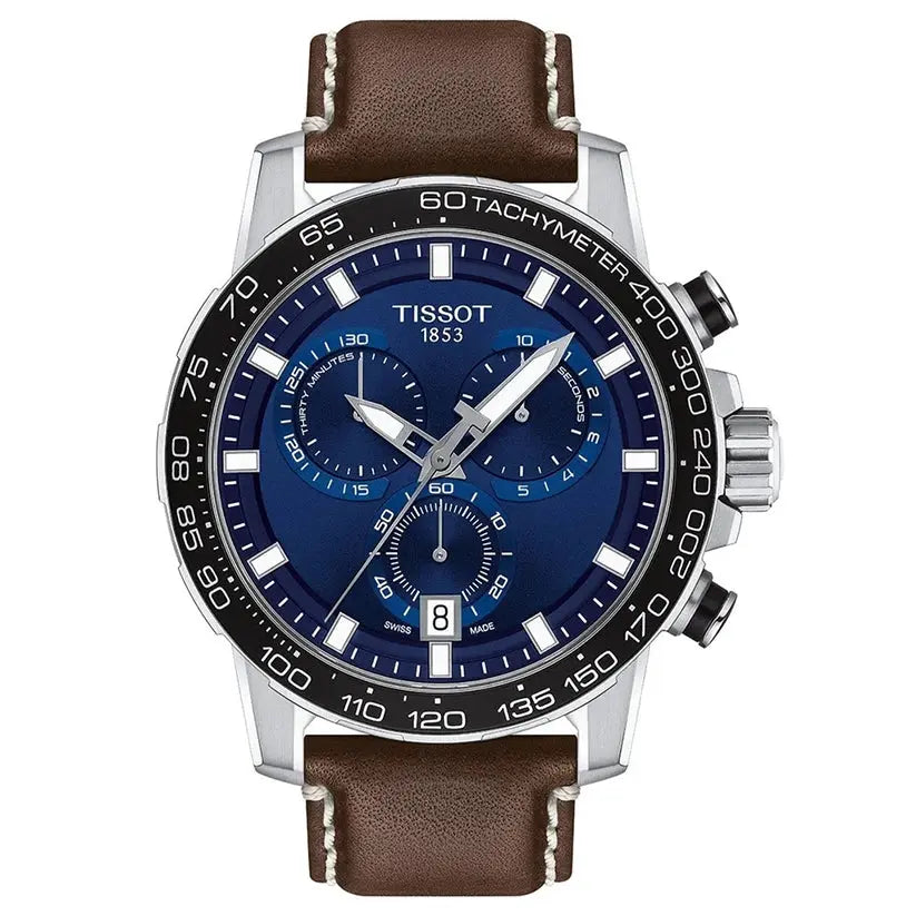 Tissot T125.617.16.041.00 Supersport Chrono Blue Dial Brown Leather Strap Watch For Men Tissot