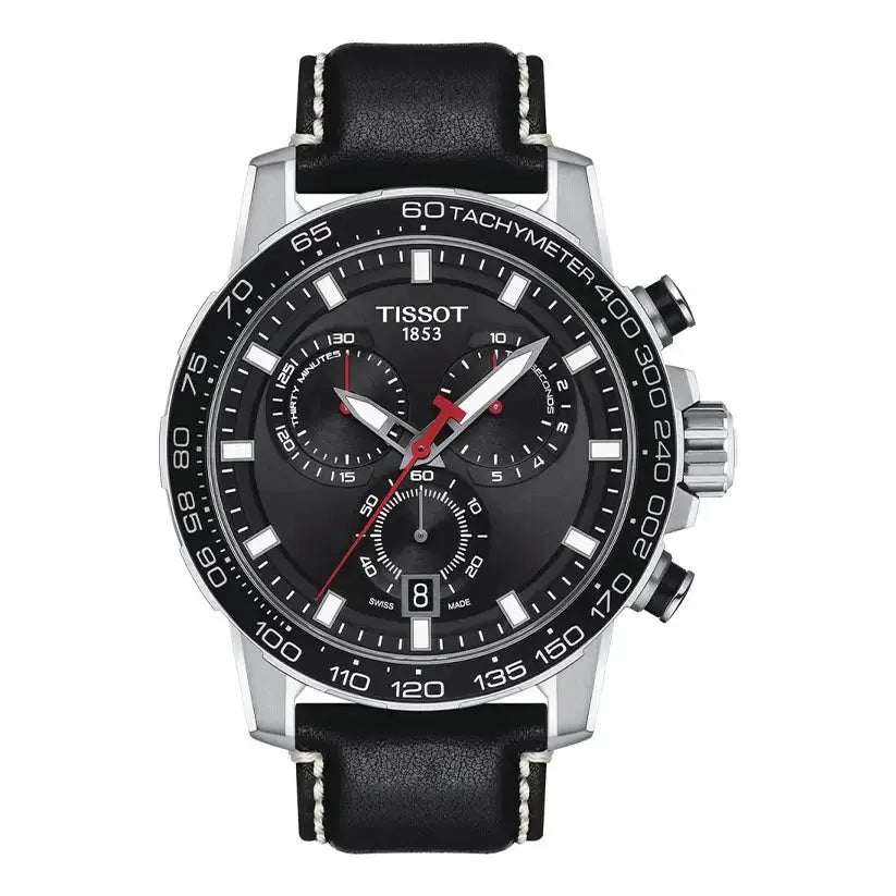 Tissot T125.617.16.051.00 Supersport Chrono Black Dial Black Leather Strap Watch for Men Tissot