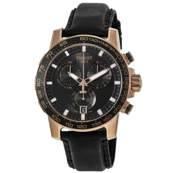 Tissot T125.617.36.051.00 Supersport Chrono Black Dial Black Leather Strap Watch for Men Tissot
