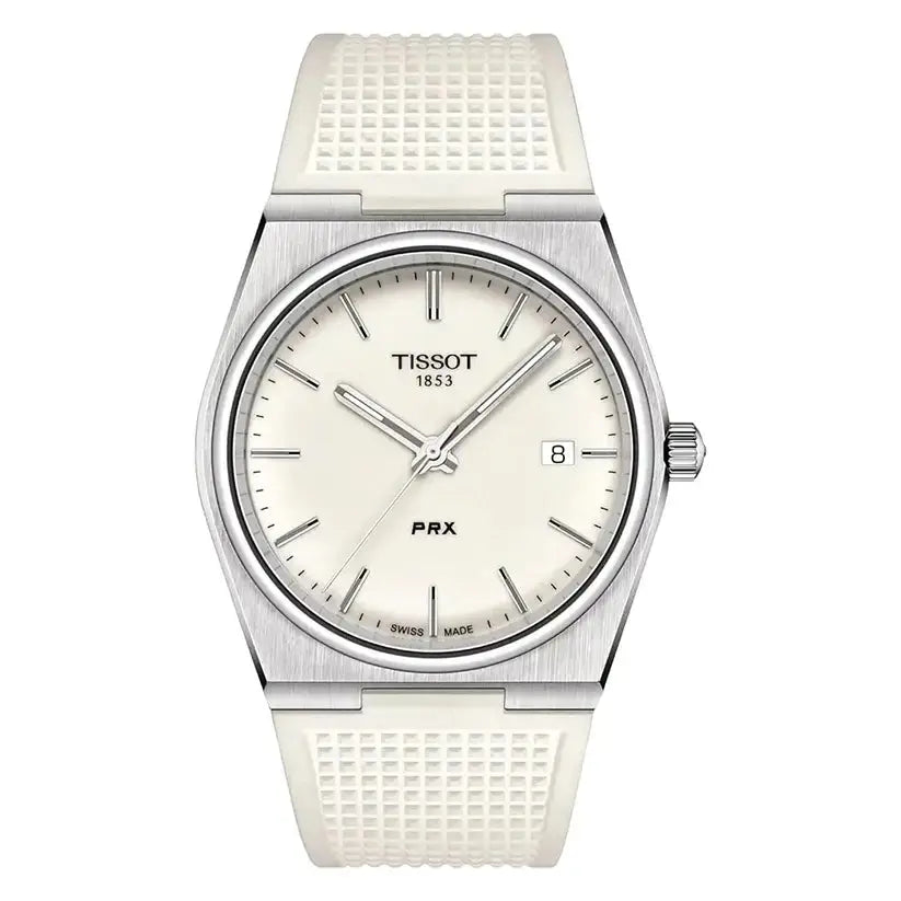 Tissot T137.410.17.011.00 PRX 40 White Dial White Rubber Strap Watch For Men Tissot