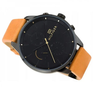 Tommy Hilfiger 1791486 James Quartz Black Dial Brown Leather Strap Watch For Men Tommy Hilfiger