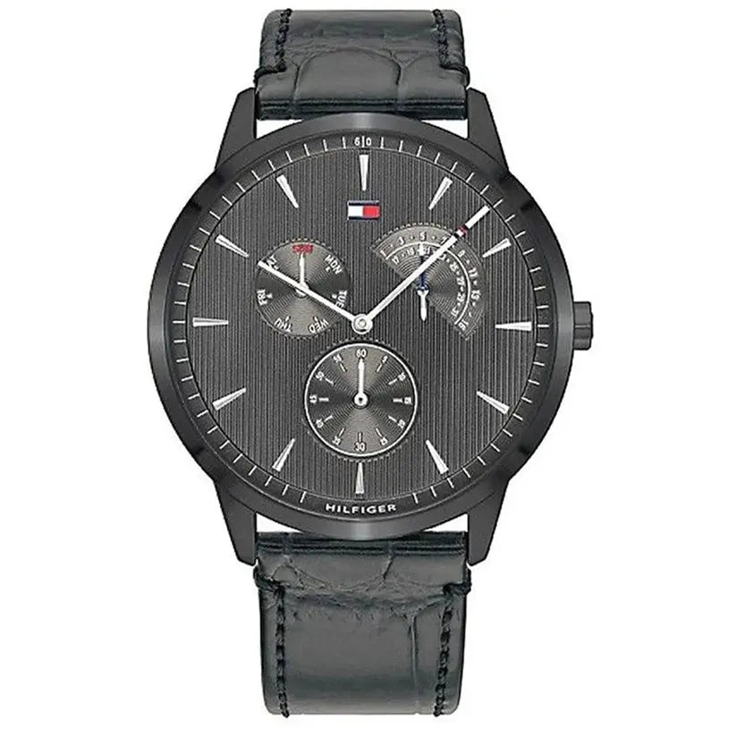 Tommy Hilfiger 1710388 Brad Chronograph Quartz Grey Dial Grey Leather Strap Watch For Men Tommy Hilfiger