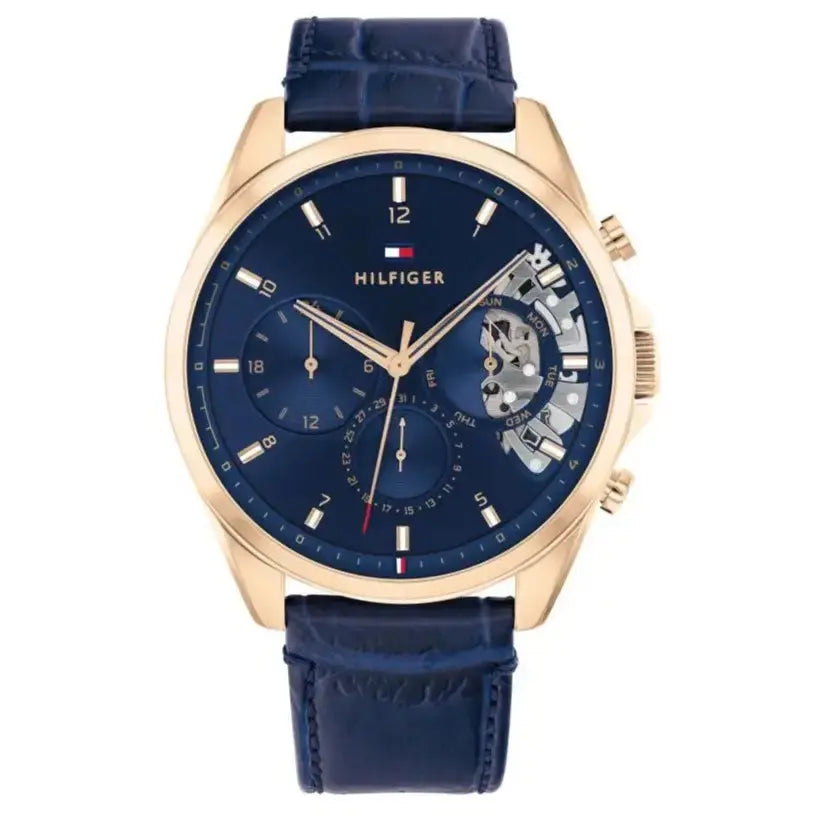 Tommy Hilfiger 1710451 Baker Chronograph Quartz Blue Dial Blue Leather Strap Watch For Men Tommy Hilfiger