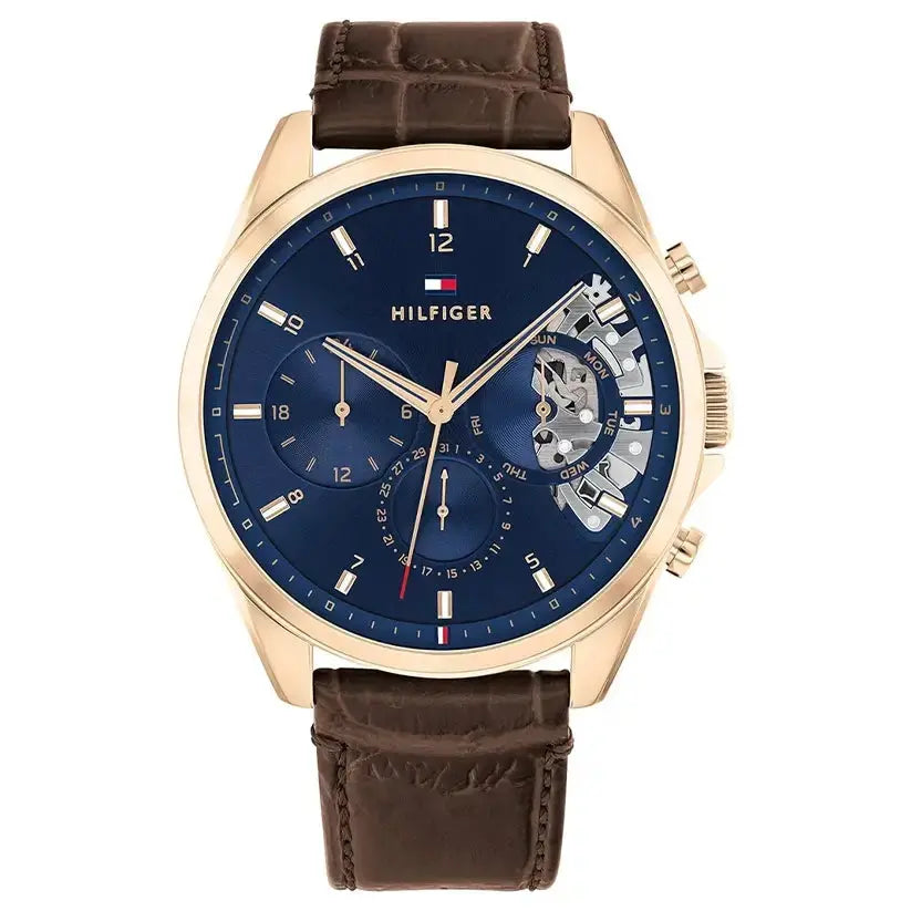 Tommy Hilfiger 1710453 Baker Chronograph Blue Dial Brown Leather Strap Watch For Men Tommy Hilfiger