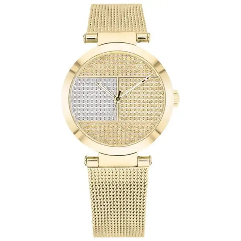 Tommy Hilfiger 1781867 Lynn Quartz Gold Dial Gold Mesh Bracelet Watch For Women Tommy Hilfiger