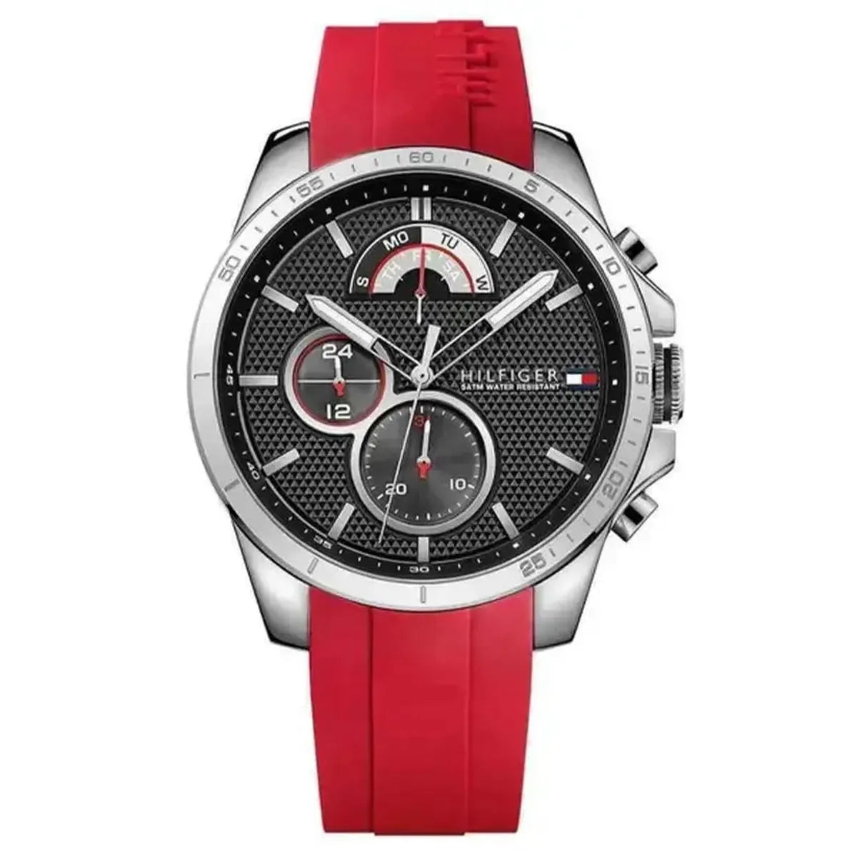 Tommy Hilfiger 1791351 Decker Quartz Black Dial Red Rubber Strap Watch for Men Tommy Hilfiger