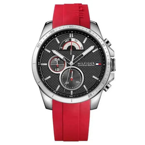 Tommy Hilfiger 1791351 Decker Quartz Black Dial Red Rubber Strap Watch for Men Tommy Hilfiger